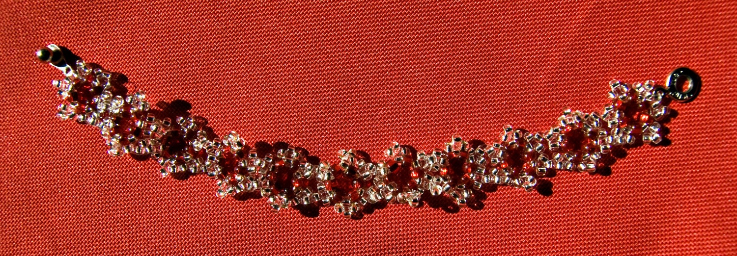 White and Red autumn flower bracelet