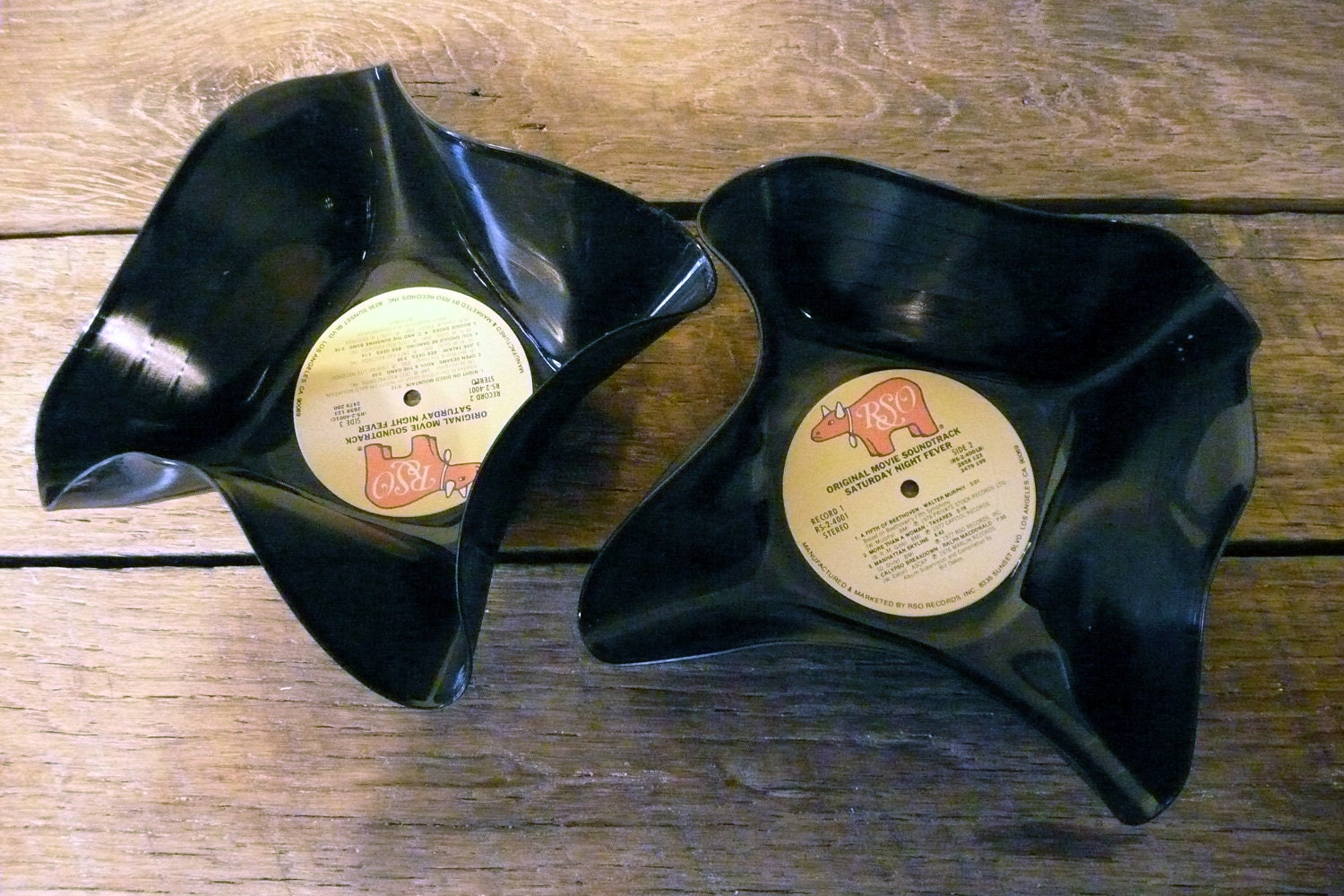 Vinyl Record Bowl - Saturday Night Fever - Set of Two - Handmade from LPs