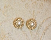 Bridal Earrings,Bridal Jewelry,Wedding Earrings,Oval Pearls Earrings,Vintage Pearl Earrings,Rhinestone,Victorian,Golden Crystals