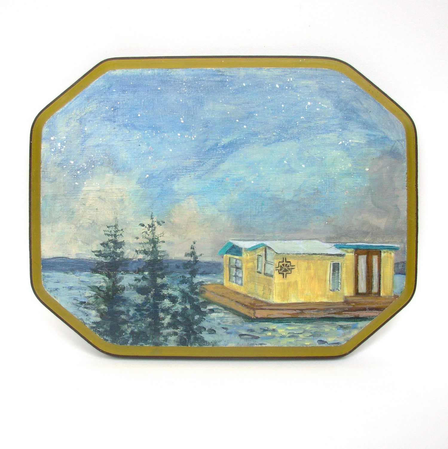 Astronomy Houseboat Original Art on Wood