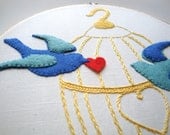 Bird love embroidery hoop art bird wedding gift bird art bluebirds lovebirds