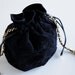 Vintage Black CHANEL Suede Quilted Pouch Purse with Leather Drawstring Closure and Chain Strap