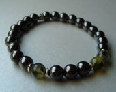 Mens Bracelet - Protection and Balance - Dragon Vein Fire Agate and Hematite - Stretch Bracelet -  Reiki Infused Jewelry - Gunmetal Jewelry