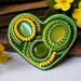 SALE Beadwork Heart Brooch Bead embroidery Brooch Green Yellow Brooch Heart Brooch 60% OFF