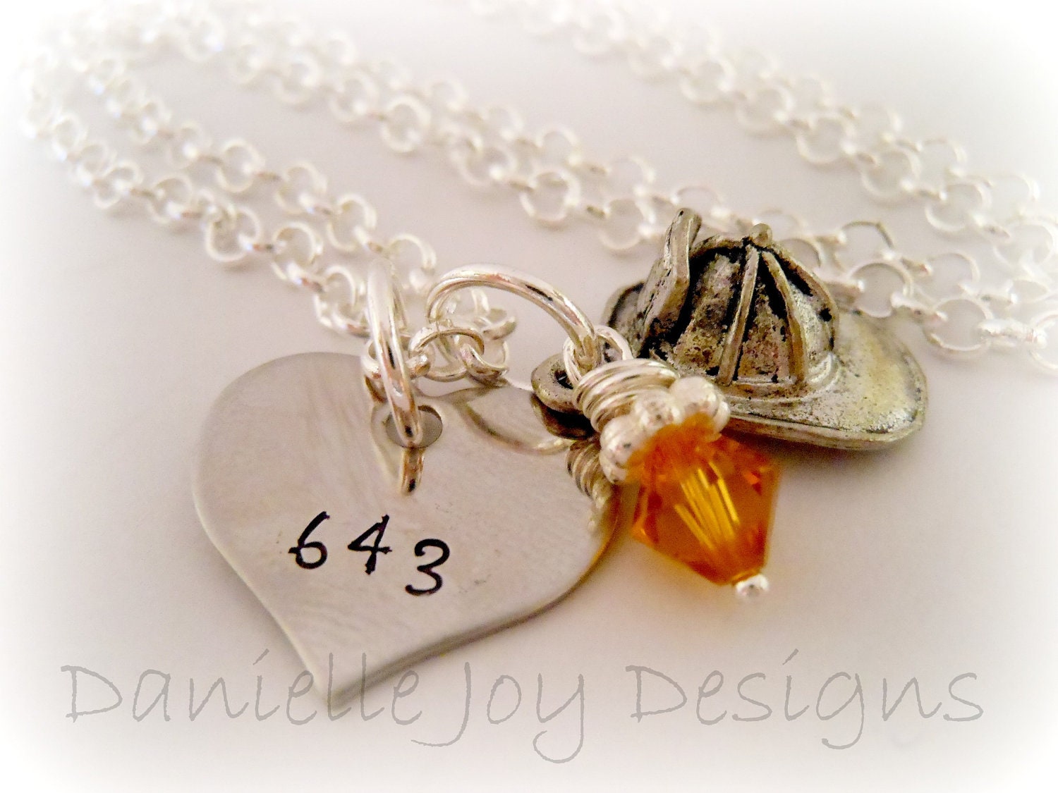 Firefighter Helmet Stamped Personalized Custom Necklace Mothers Day