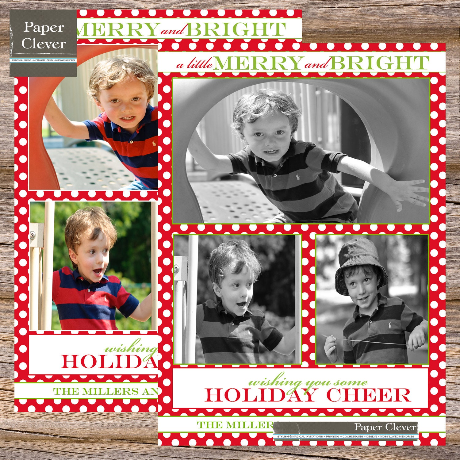 Holiday Christmas card, CHEERS with 2-3 photos, vintage- digital, printable Il_570xn