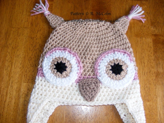 Owl Hat Pattern - us and uk Terms Available - Crochet Pattern 1 - Newborn to Adult Sizes - INSTANT DOWNLOAD