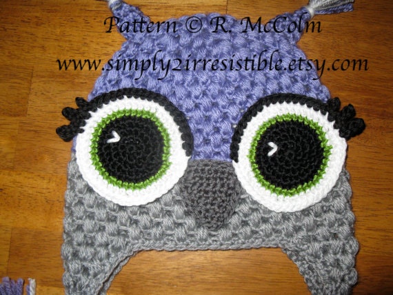 Alice Owl Hat Pattern - Crochet Pattern 14 - Beanie and Earflap Pattern - Newborn to Adult - INSTANT Download - US and UK Terms