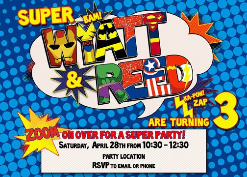 Joint Superhero Birthday Party Invitation- Digital File