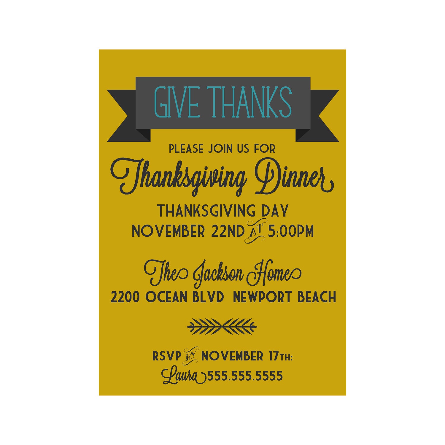 Thanksgiving Dinner Invitation - AUTUMN Invite - Thanksgiving Feast - "Give Thanks" Il_570xn