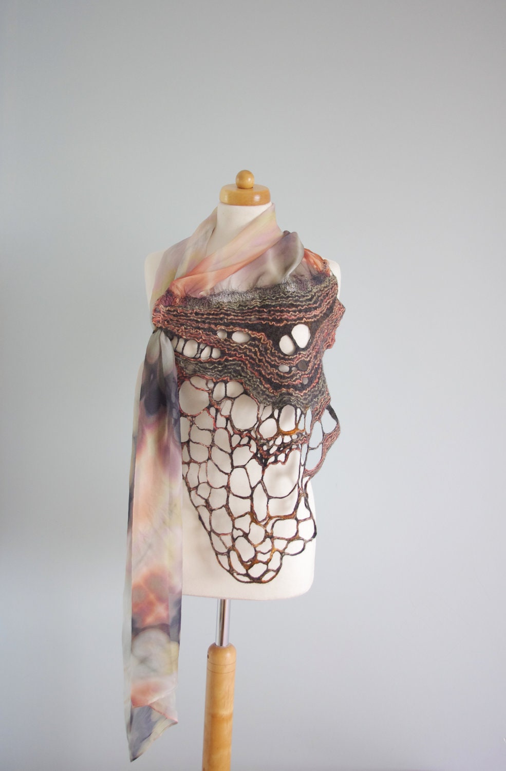 Handmade Nuno Felting Wool Silk Scarf - Hand Felted Wool and Silk Fabric