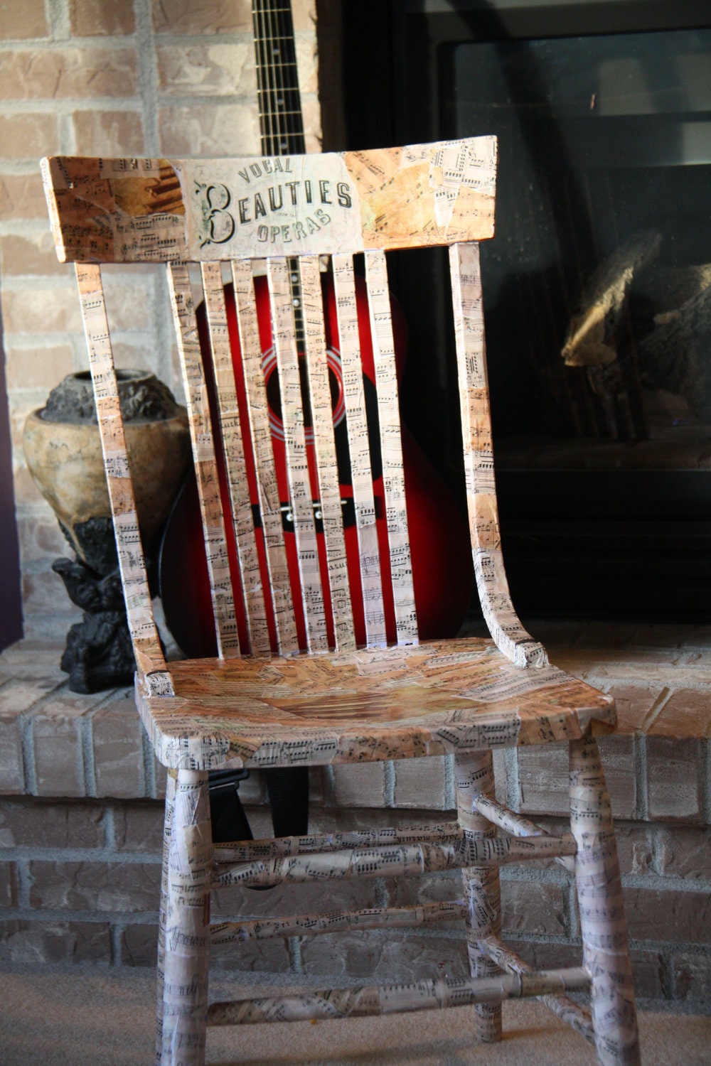 Vintage Wood Chair Decoupage with Vintage Sheet Music