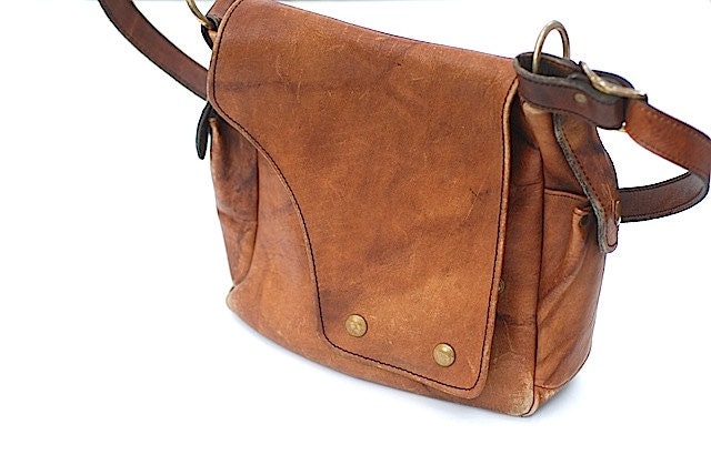 Saddle Bag, Heavy Duty Leather Purse, Leather Pocketbook, 1960's Retro Purse, Gift For MOM, Handbag Hipster, Vintage Handmade Leather Purse