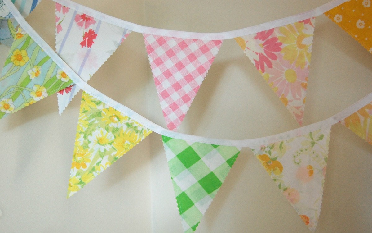 Bunting Banner - Fabric Banner - Fabric Bunting - Baby Bunting Banner - Flags Pennants - Vintage Fabric