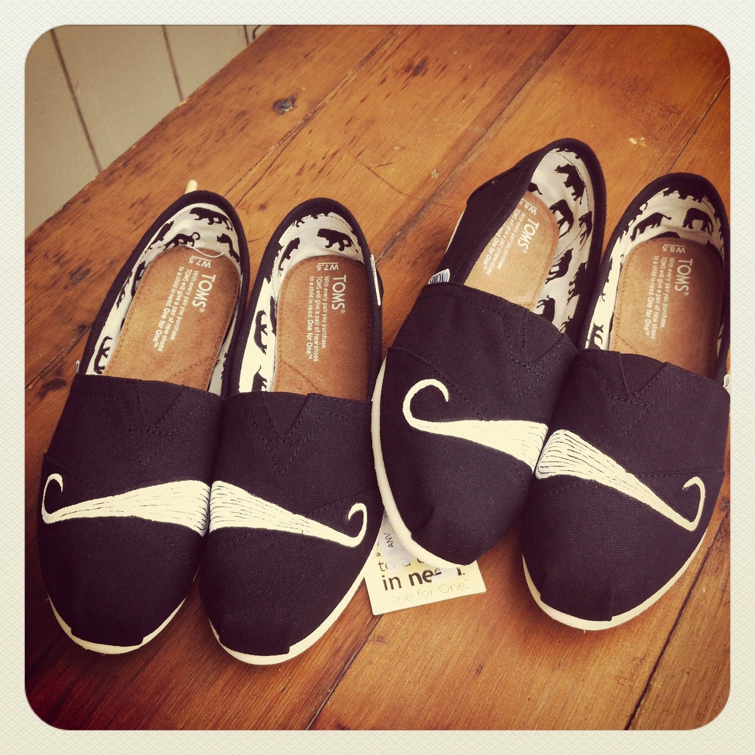 Custom Hand Painted Mustache Black Classic TOMS shoes