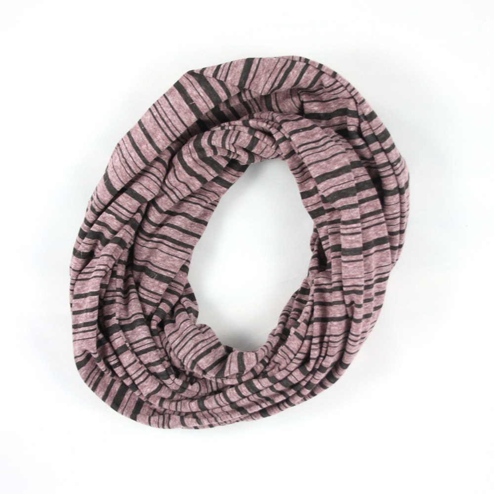 Striped Infinity Scarf - Purple and Black Jersey Knit