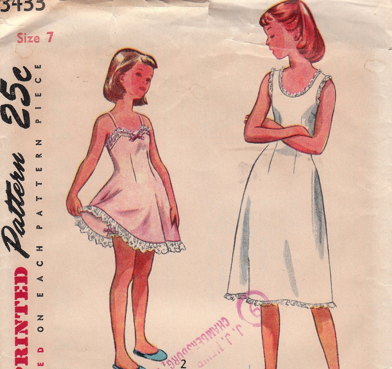 Girls Vintage Petticoat Slip & Panties Pattern Simplicity 3433 Size 7 Uncut