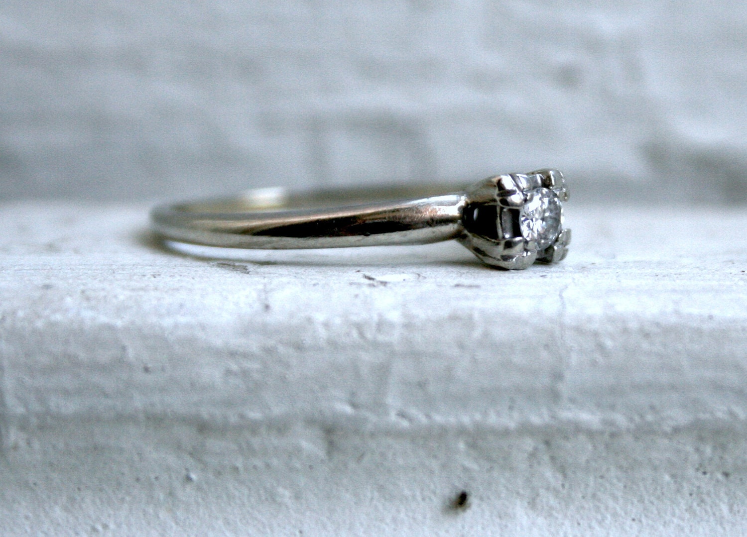 Classic Vintage 14K White Gold Diamond Solitaire Engagement Ring