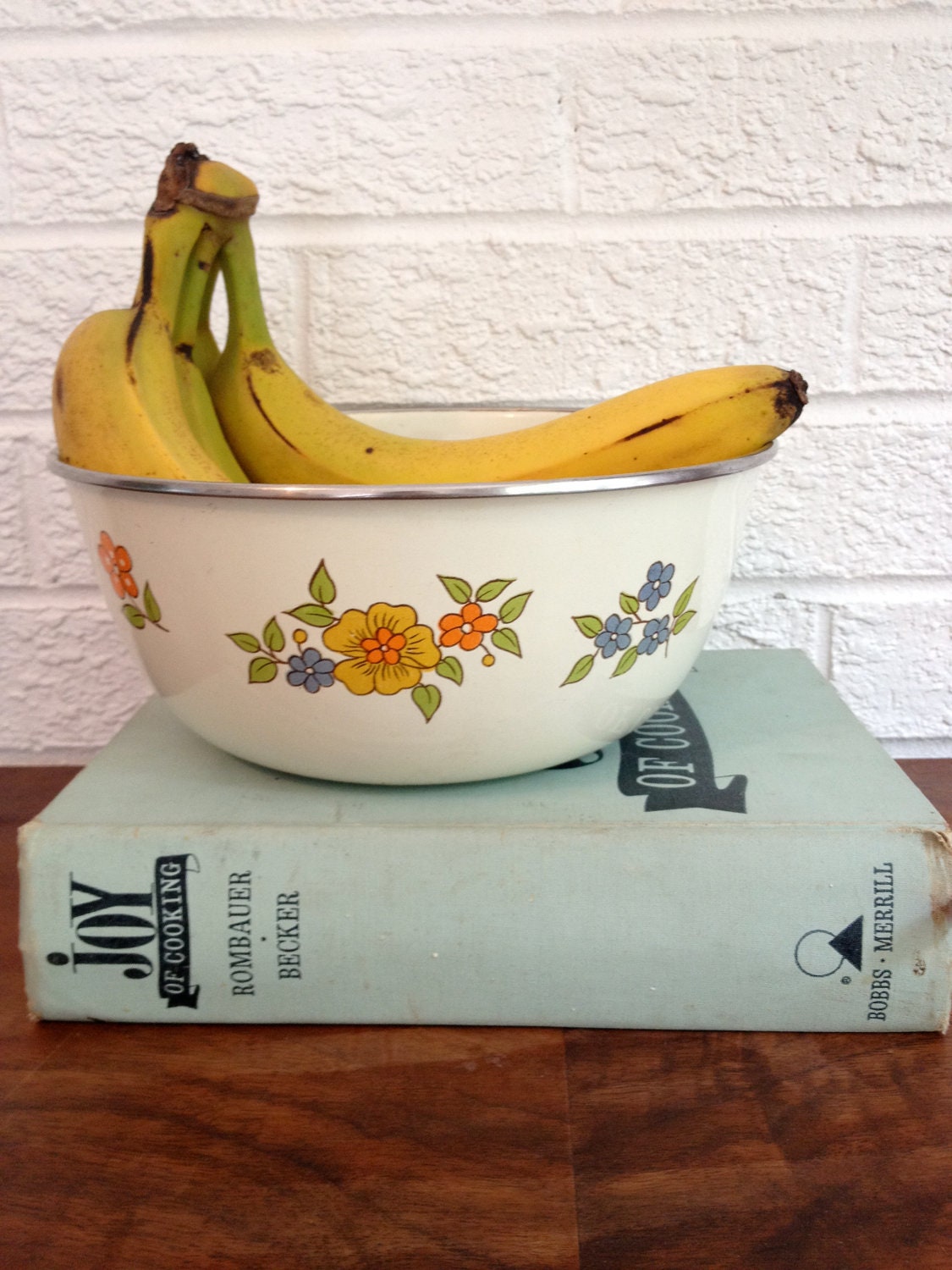 Vintage Floral Enamelware Bowl