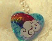 Over The Rainbow Holographic Heart Glitter Baby Blue Resin Heart Necklace