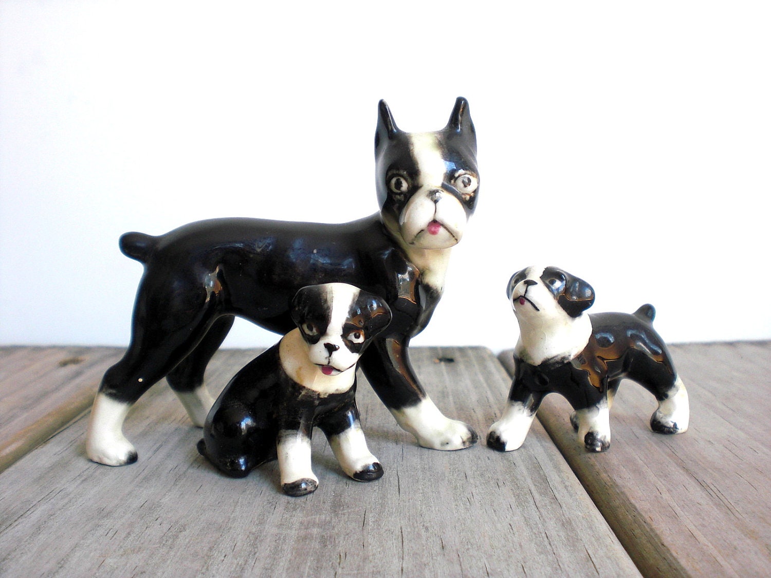 Three vintage dog figurines / Japan / black / by WhiteDogVintage