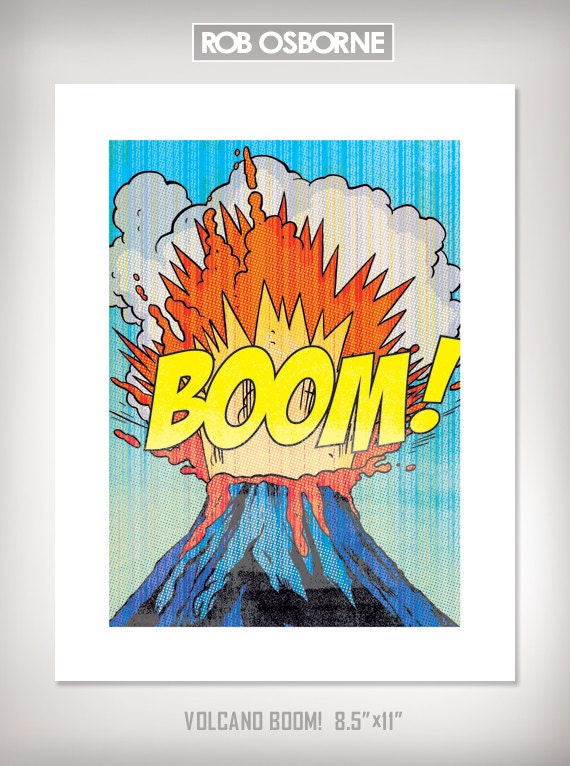VOLCANO BOOM Comic Book Modern Pop Art Print 8.5x11 by Rob Osborne