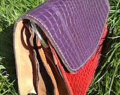 Sale: WAS GBP 35 NOW 15 Cross body upcycled purple and red mock croc Envelope leather Bag Clutch messenger shoulder tote