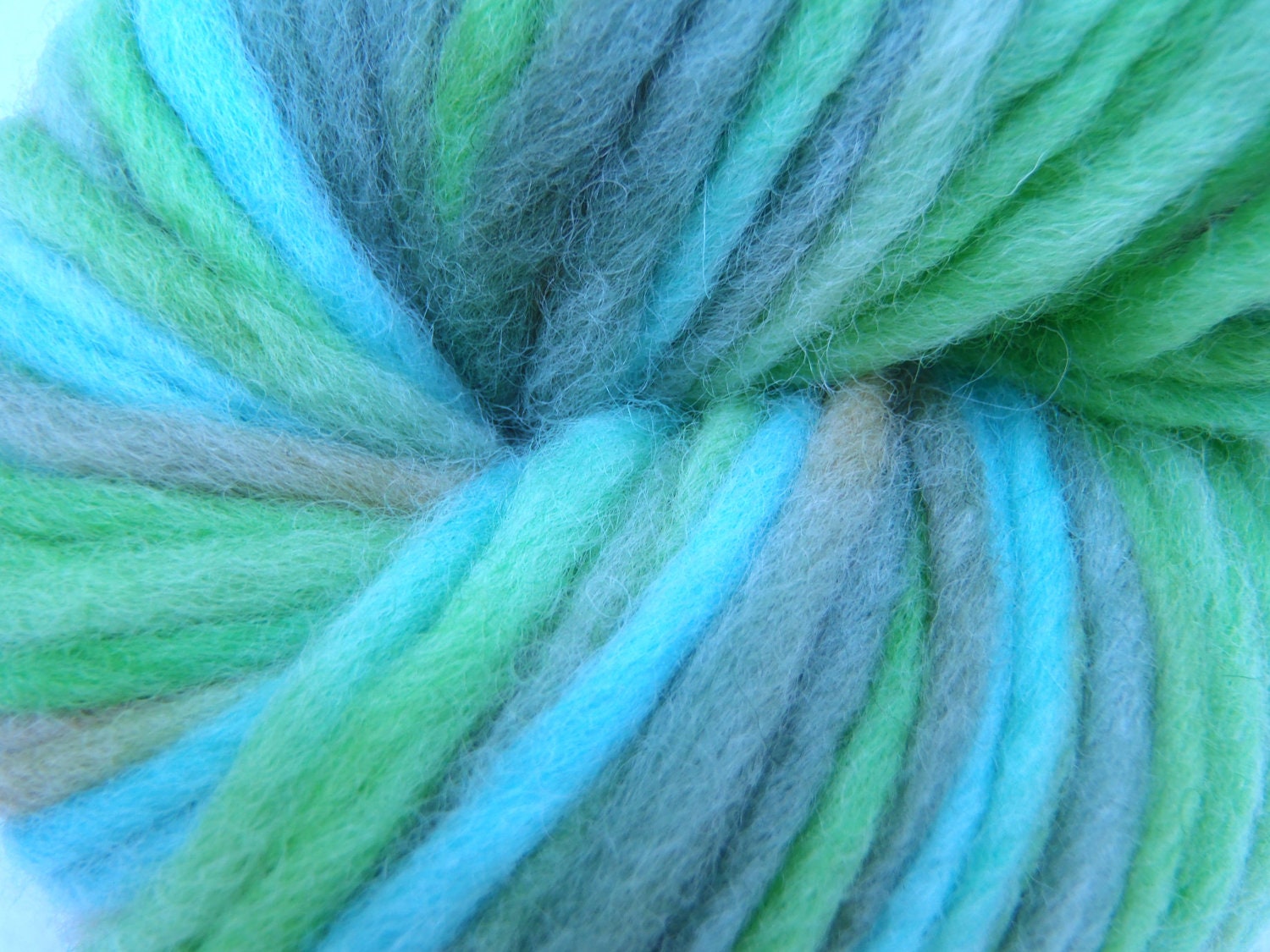 Bulky variegated yarn, handpainted blue and green wool in "Kelp Forest"