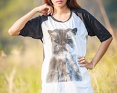 ON SALE Dog screenprinted on Baseball t-shirt Women tee shirt unisex tee short sleeve tee shirt size M