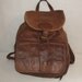 Vintage tan leather backpack ruck sack drawstring distressed 80s made by Scully