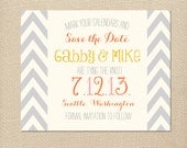 Save the Date Mustard & Chevron Save the Date Card Printable or Printed Cards