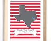 Wall Art State Print - Texas or You Choose State, City and Colors