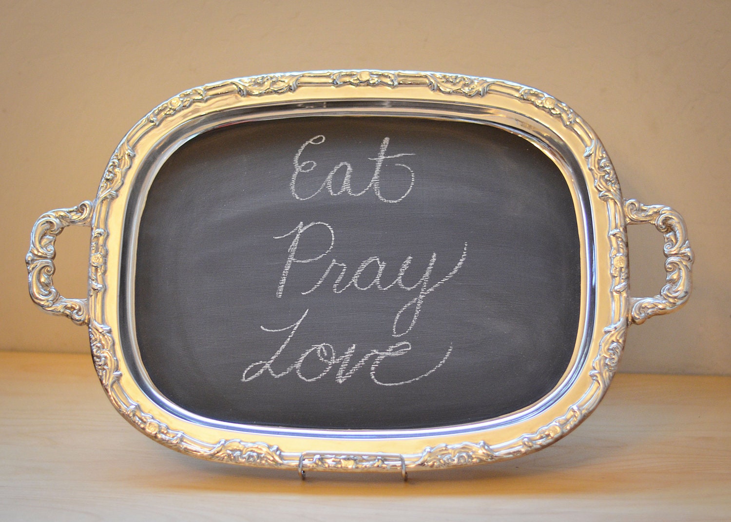 Rustic Silverplate 15 x 23 inch Oval Chalkboard silver charger Tray repurposed vintage upcycled