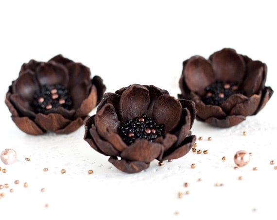 Leather flower, hair accessories, flower hair accessories, gift for her, Brown brooch, leather flower hair clip, brooch.