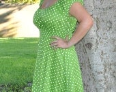 Womens Plus Size Dress Bright Green Polka Dot , Rockabilly ,Pin Up, Retro style