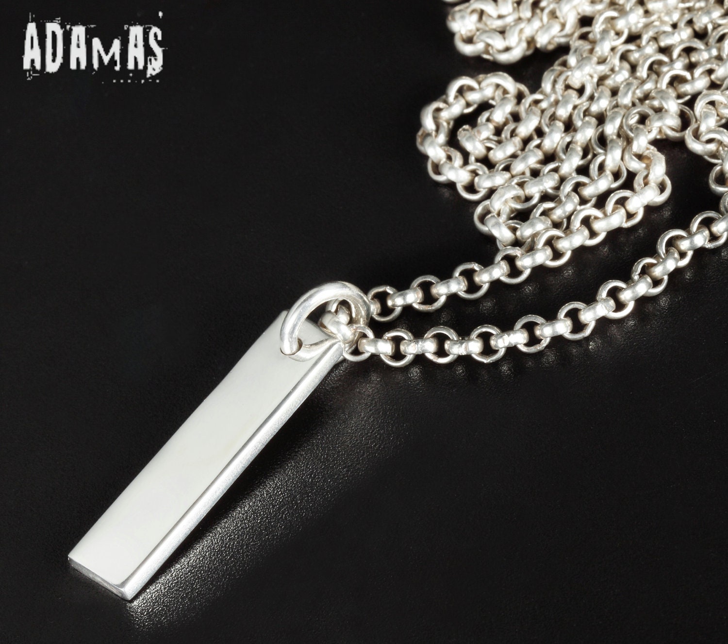 Sterling Silver Necklace and Rectangle Disc Tag Bar Pendant