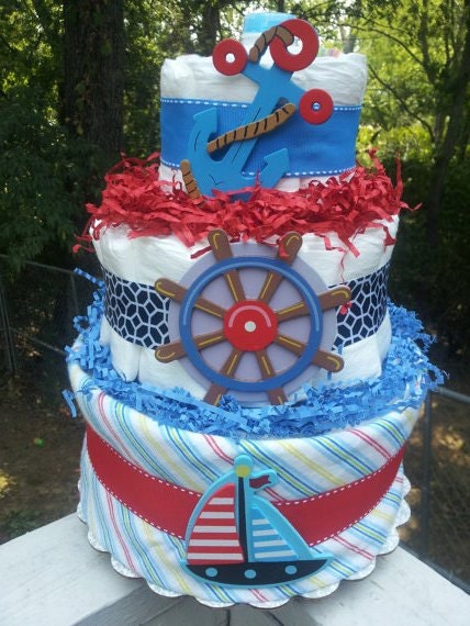 Nautical  Sailboat 3 tier diaper cake baby shower decoration/centerpiece