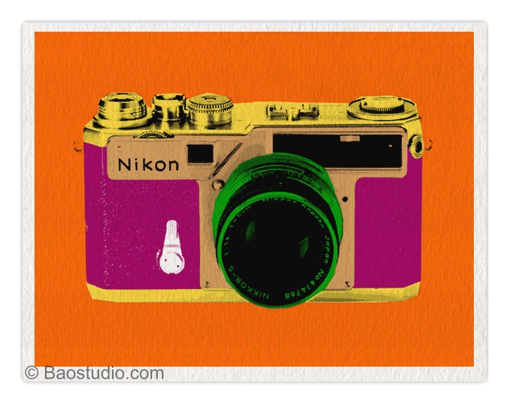 Vintage Nikon SP Camera (Orange/Plum) - 8x10 Pop Art Print