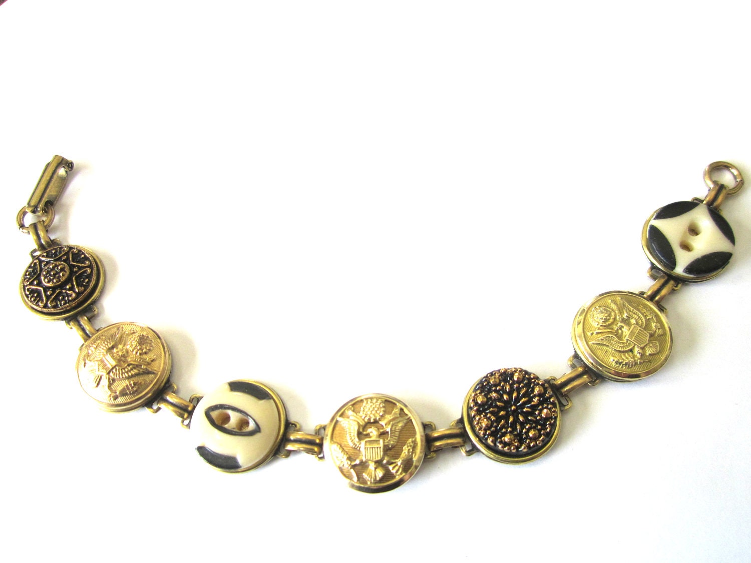 WEST POINT, ARMY antique button bracelet, black & gold. Intricate black and gold buttons. One of a kind