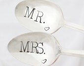 Mr. and Mrs. spoons. Coffee spoon table setting, hand stamped for a unique engagement gift idea or summer wedding decor