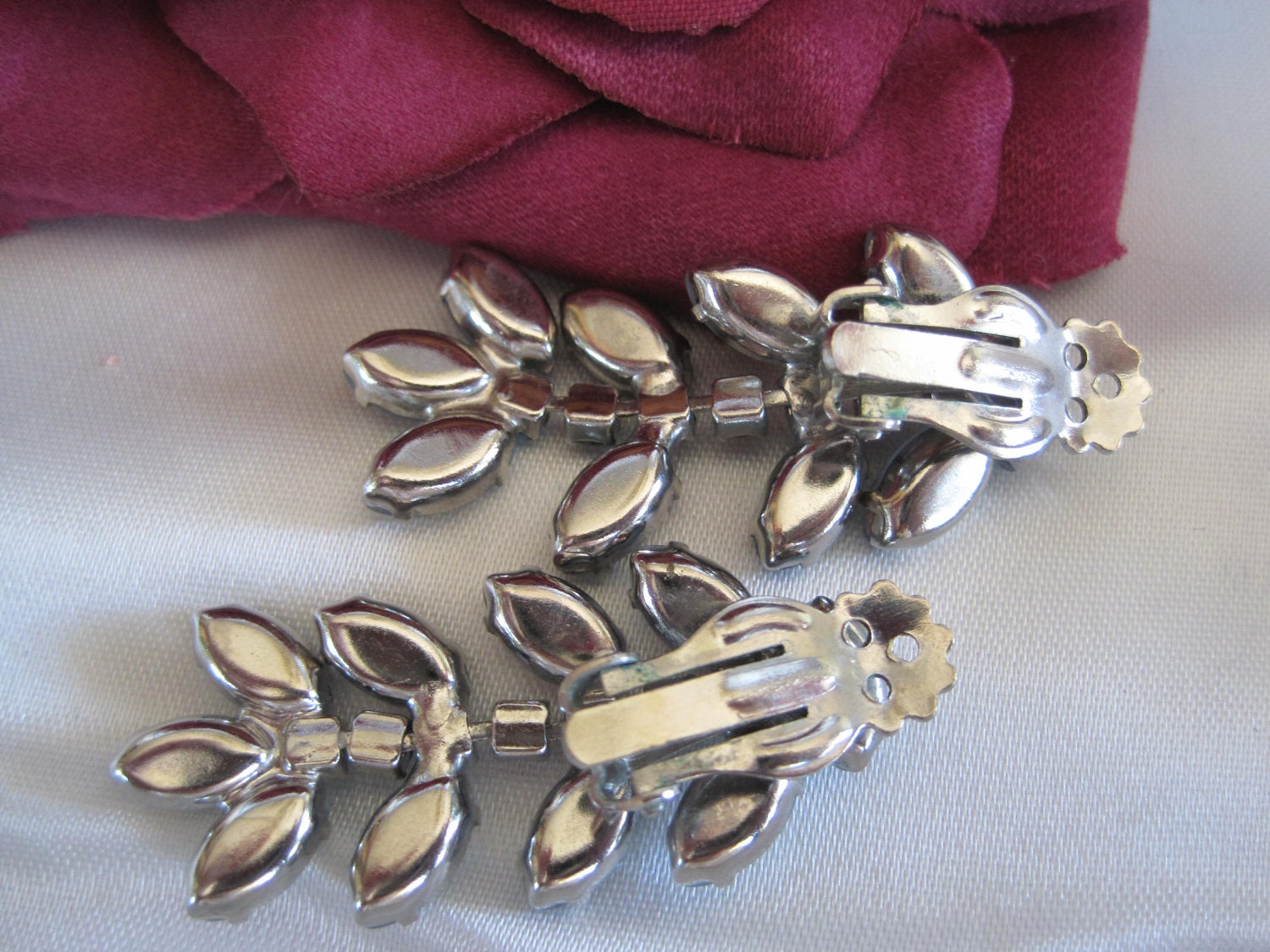 Blue Moonstone Rhinestone Dangle Vintage Earrings