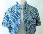 50's-60's Vintage Jacket, Blue Bolero Jacket - Atomic, Geometric