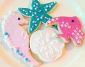 Sea Life Sugar Cookie Pink Aqua Beach Theme Decorated Cookie Starfish Seahorse