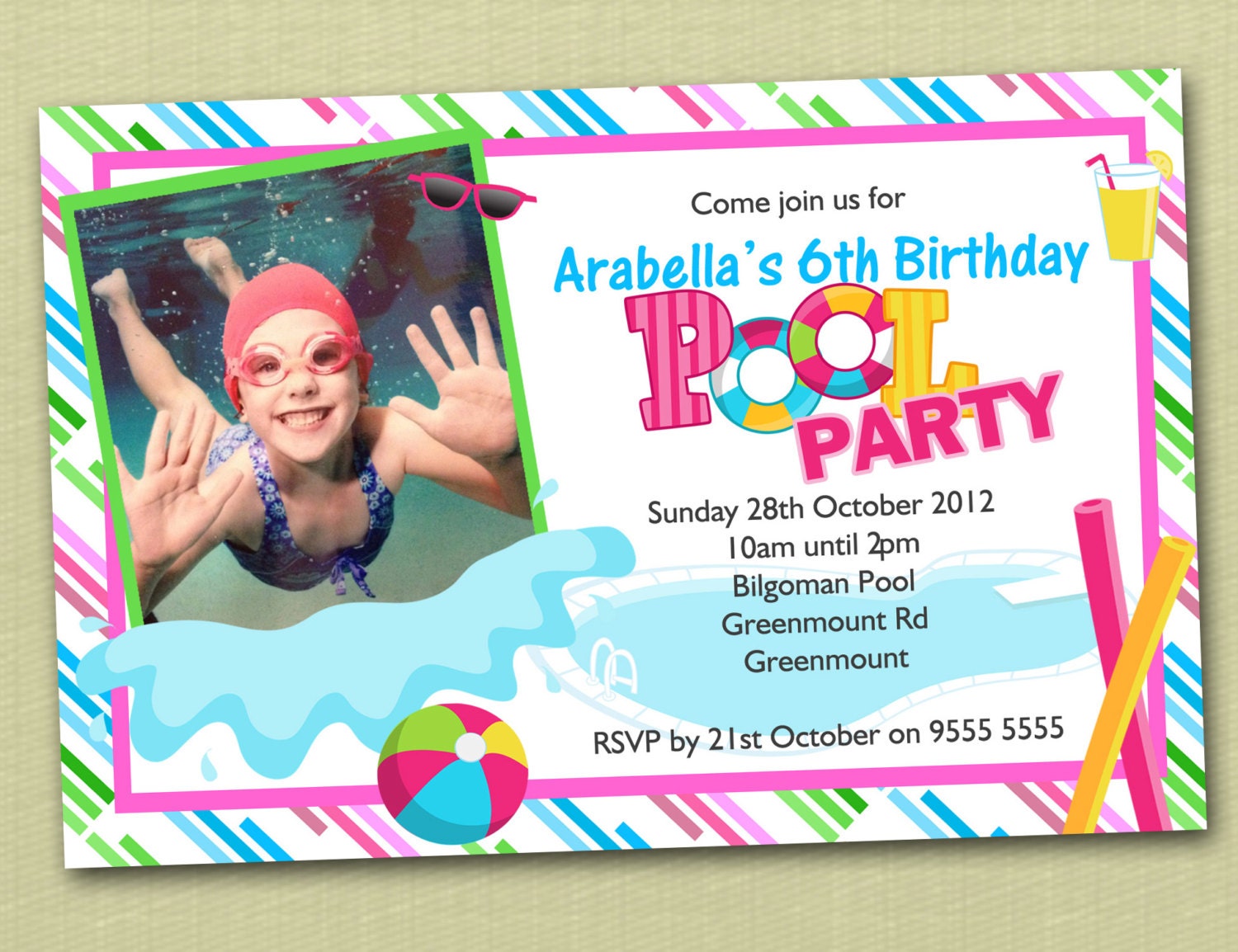 Photo Personalised Pool Party Birthday Invitations - You Print Il_570xn