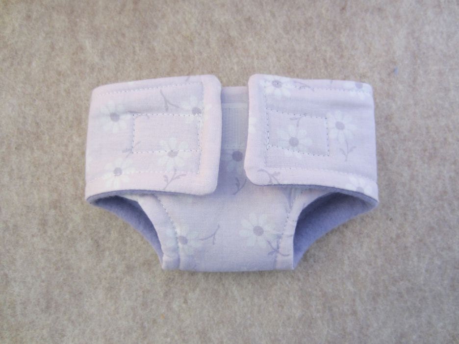 Adjustable Doll Diaper - Purple with Flowers - Size Small