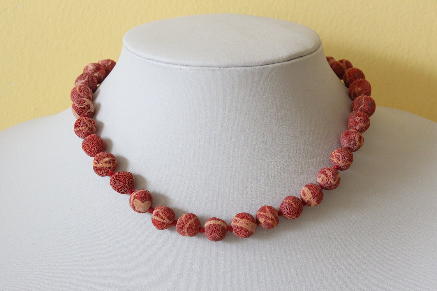 Sponge Coral Necklace. Natural Sponge Coral Beads. 10mm Red Pink Beads. Hand knotted. MapenziGems