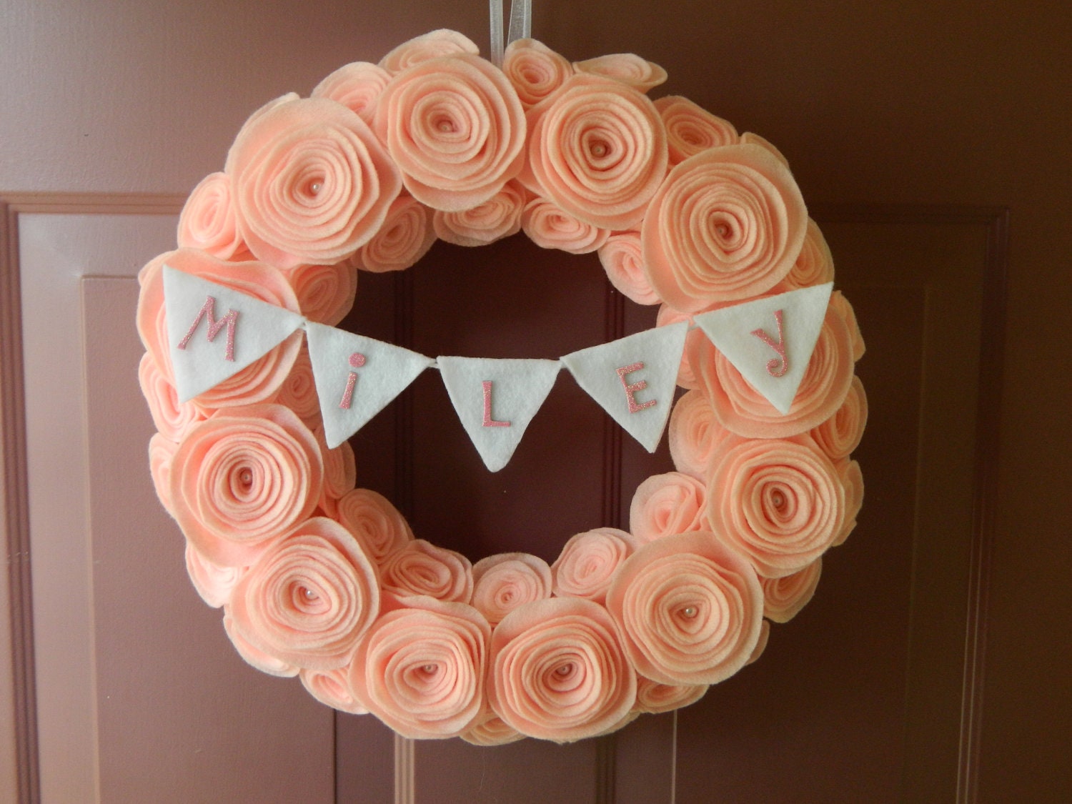 Baby Wreath - Nursery Wreath - Baby Girl Wreath with Bunting Banner - 14 inch