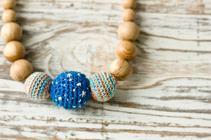 Blue Galaxy Nursing Necklace / Teething Necklace, Breastfeeding - Galaxy, Stars, Universe, Space Jewelry for mom to wear