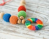 Breastfeeding / Nursing Necklace - colorful with a pendant, crochet teether, shower gift, babywearing, maternity