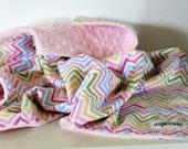 Baby Blanket, Chevron Baby Blanket, Spring Chevron with Light Pink Minky